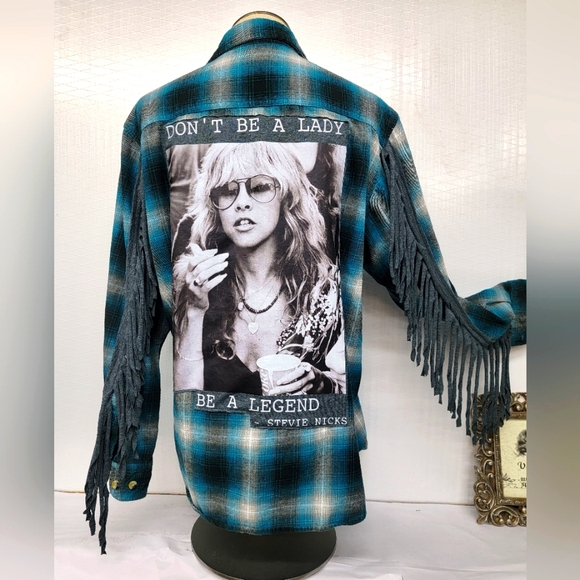 **SOLD**Stevie Nicks Upcycled Reworked Flannel Shirt Jacket Shacket - Picture 1 of 10